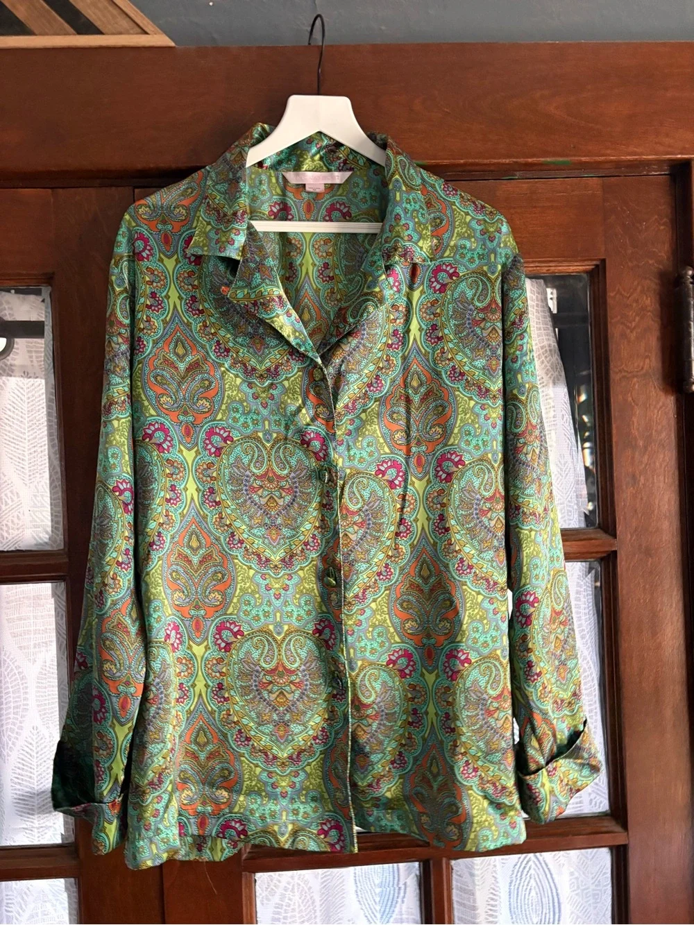 VTG 90s/Y2K Victoria's Secret Teal and Green Paisley Satin Pajama Set Medium